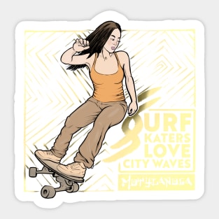 Surf skaters love city waves Sticker